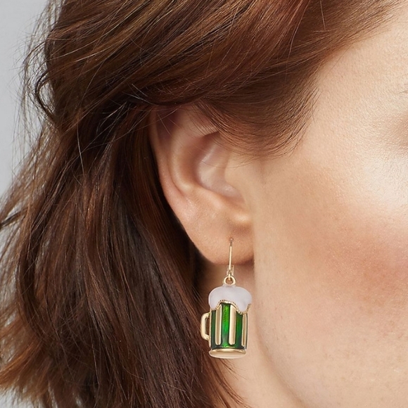 Napier Gold Tone Beer Mugs St Patricks Earrings Nwt - Picture 2 of 3